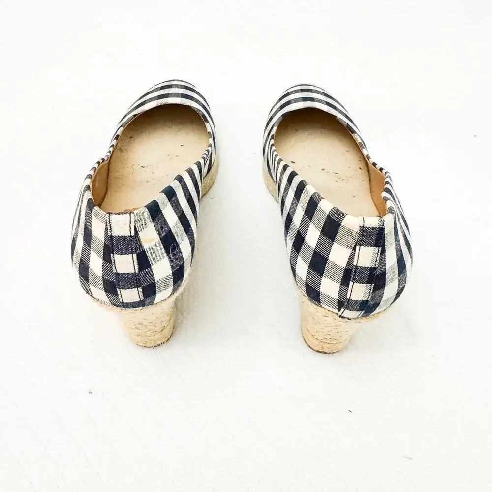 J. Crew Gingham Checkered Patterned Espadrille Wedge Heel Size 10